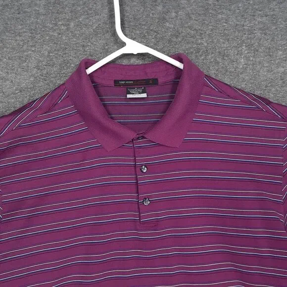 RARE Nike Tiger Woods Collection SAMPLE Polo Shirt Adult L pink blue stripe S/S - Picture 2 of 14